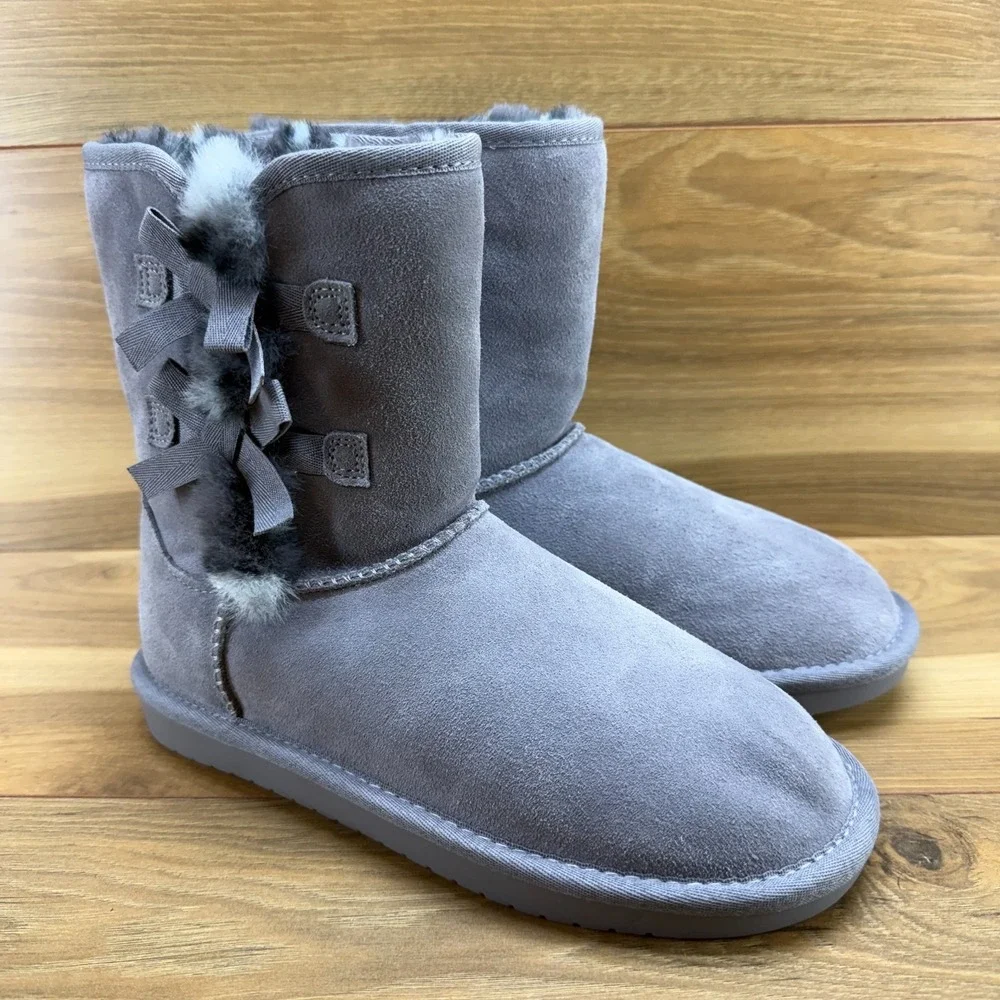 Koolaburra By UGG Victoria Mini Big Girls Youth Size 5 Gray Suede Leopard Lining